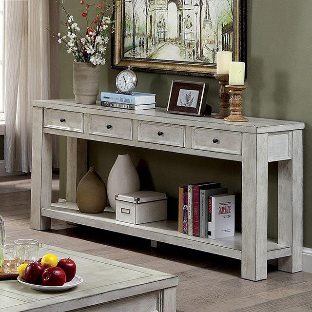 Meadow CM4327WH-S Antique White Rustic Sofa Table By Furniture Of America - sofafair.com