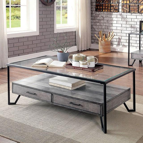 Ponderay CM4348C Gray/Black Industrial Coffee Table By Furniture Of America - sofafair.com