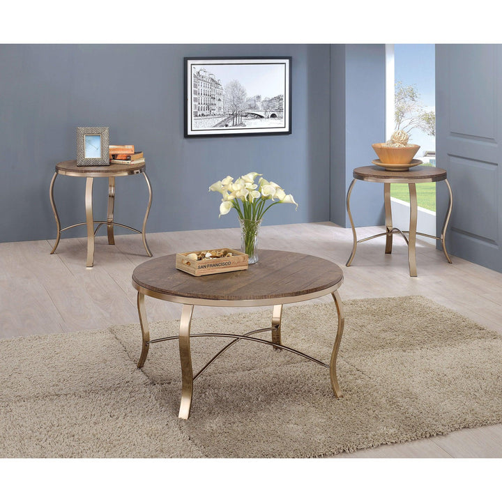 Wicklow CM4364-3PK Rustic Oak/Gold Contemporary 3 Pc. Table Set, Champagne By Furniture Of America - sofafair.com