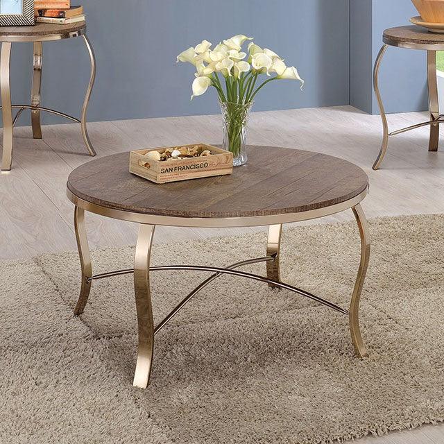 Wicklow CM4364-3PK Rustic Oak/Gold Contemporary 3 Pc. Table Set, Champagne By Furniture Of America - sofafair.com