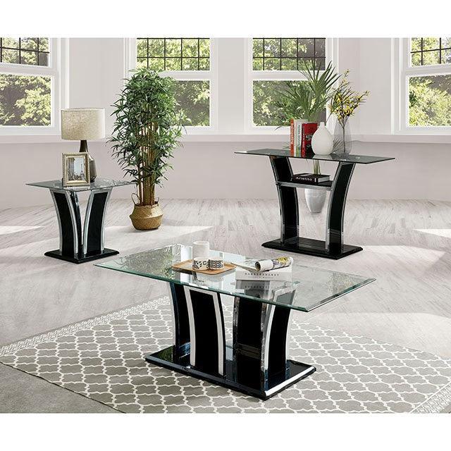 Staten CM4372BK-C Glossy Black/Chrome Contemporary Coffee Table By Furniture Of America - sofafair.com