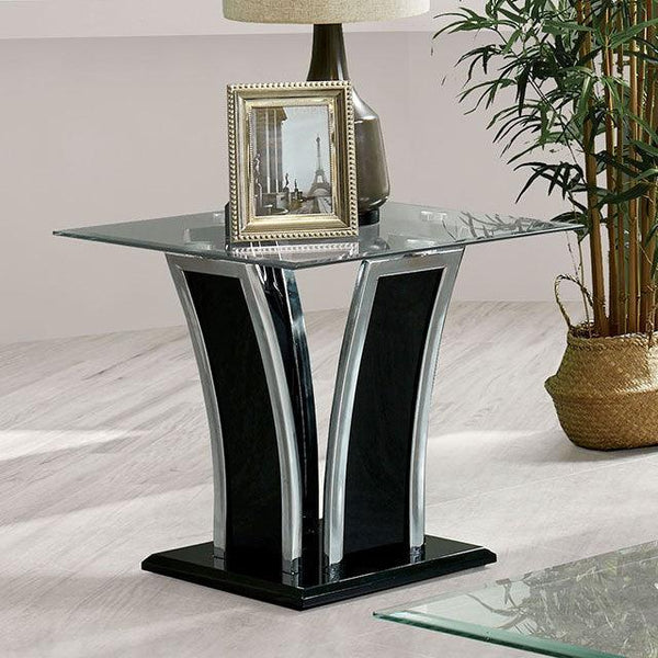 Staten CM4372BK-E Glossy Black/Chrome Contemporary End Table By Furniture Of America - sofafair.com