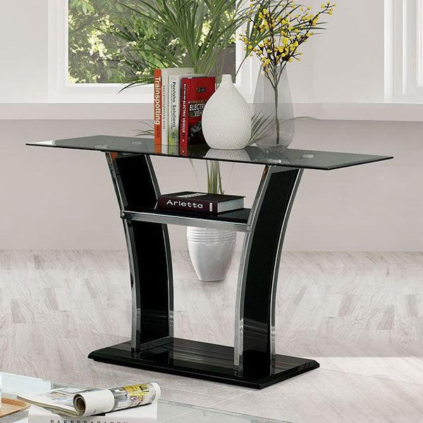 Staten CM4372BK-S Glossy Black/Chrome Contemporary Sofa Table By Furniture Of America - sofafair.com