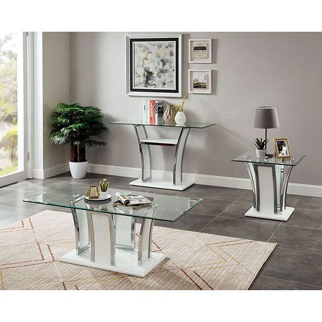 Staten CM4372WH-C Glossy White/Chrome Contemporary Coffee Table By Furniture Of America - sofafair.com