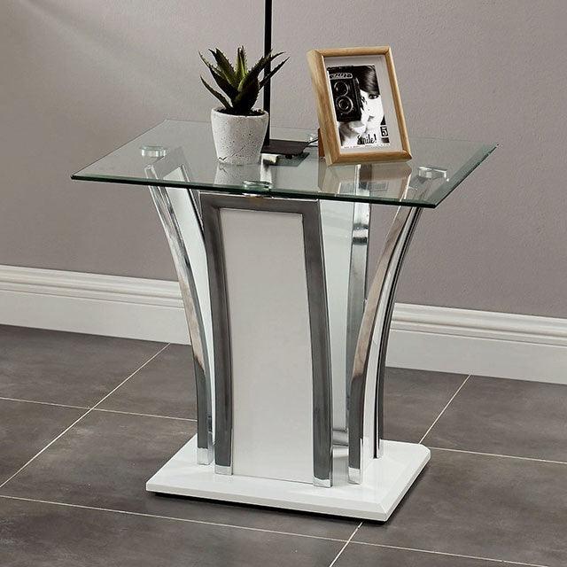 Staten CM4372WH-E Glossy White/Chrome Contemporary End Table By Furniture Of America - sofafair.com