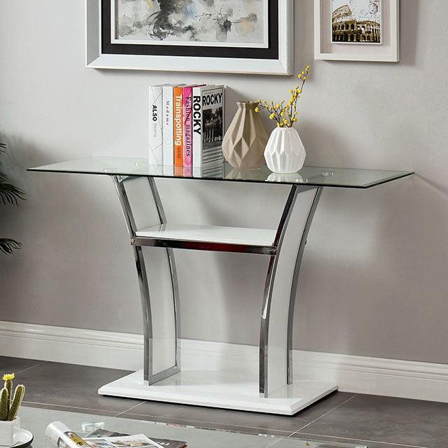 Sofa Table by Furniture Of America Staten CM4372WH-S Glossy White/Chrome Contemporary - sofafair.com