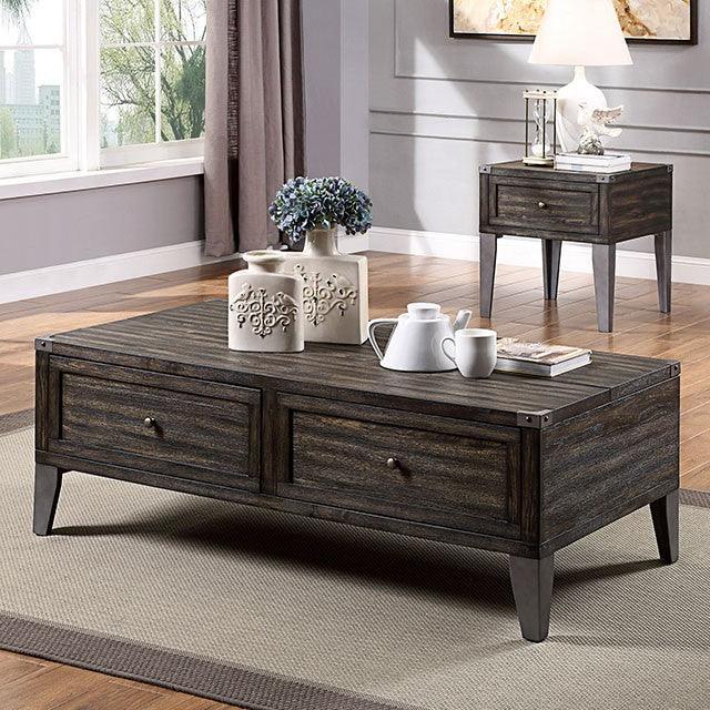 Piedmont CM4387C Dark Oak Industrial Coffee Table By Furniture Of America - sofafair.com