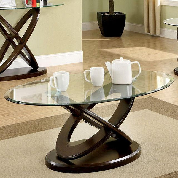 Atwood CM4401C Dark Walnut Contemporary Oval Coffee Table By Furniture Of America - sofafair.com