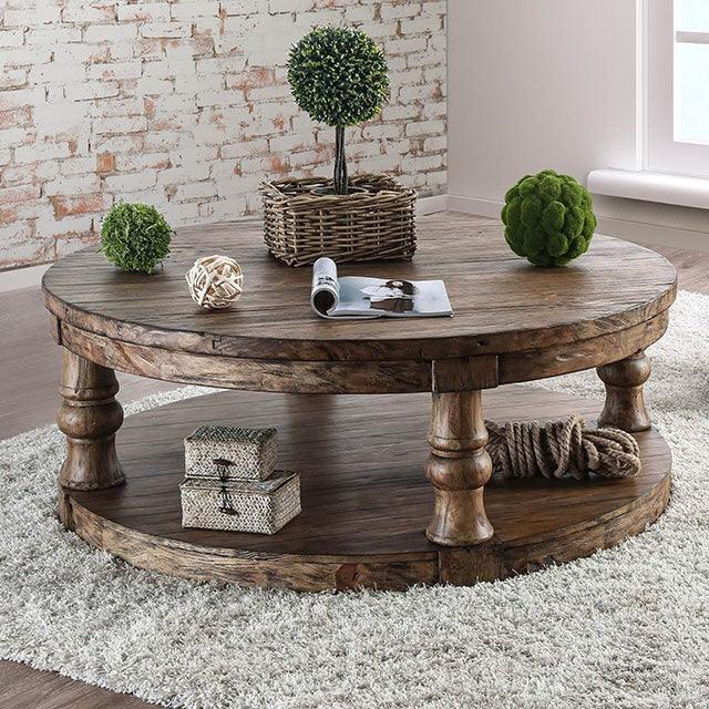 Mika CM4424A-C Antique Oak Rustic Coffee Table By Furniture Of America - sofafair.com