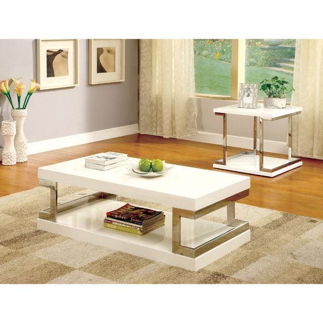 Meda CM4486E White/Chrome Contemporary End Table By Furniture Of America - sofafair.com