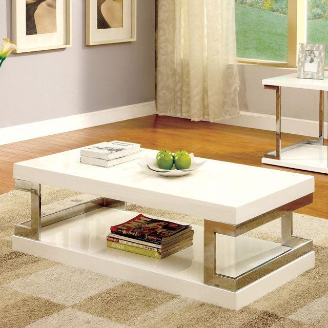 Meda CM4486C White/Chrome Contemporary Coffee Table By Furniture Of America - sofafair.com
