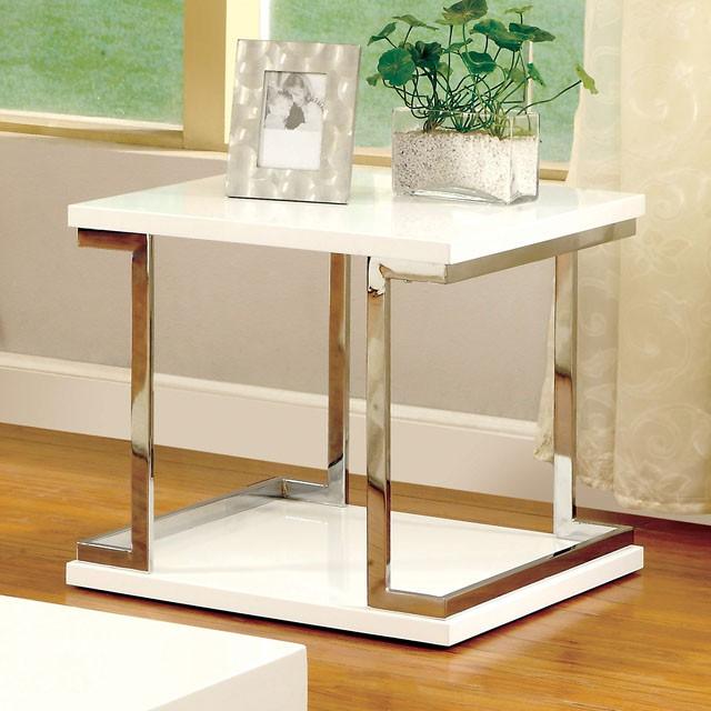 Meda CM4486E White/Chrome Contemporary End Table By Furniture Of America - sofafair.com