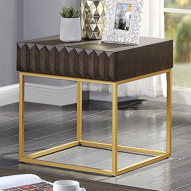 Augsburg CM4545WN-E Walnut/Gold Contemporary End Table By Furniture Of America - sofafair.com