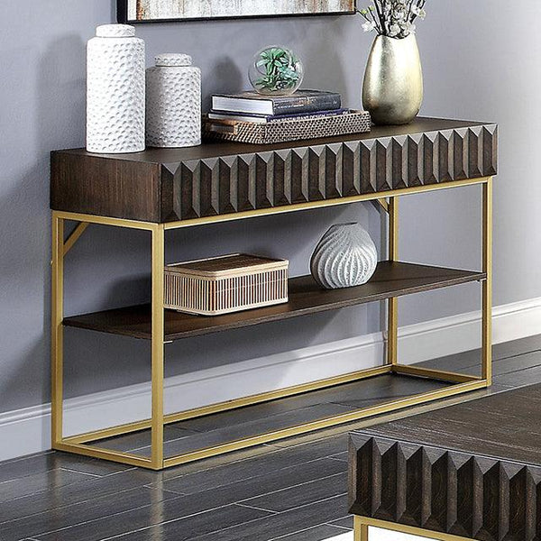 Augsburg CM4545WN-S Walnut/Gold Contemporary Sofa Table By Furniture Of America - sofafair.com