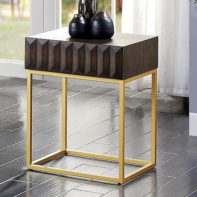 Augsburg CM4545WN-ST Walnut/Gold Contemporary Side Table By Furniture Of America - sofafair.com