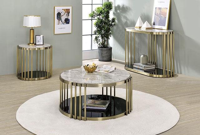 Ofelia CM4558E Antique Brass/Black Glam End Table By Furniture Of America - sofafair.com