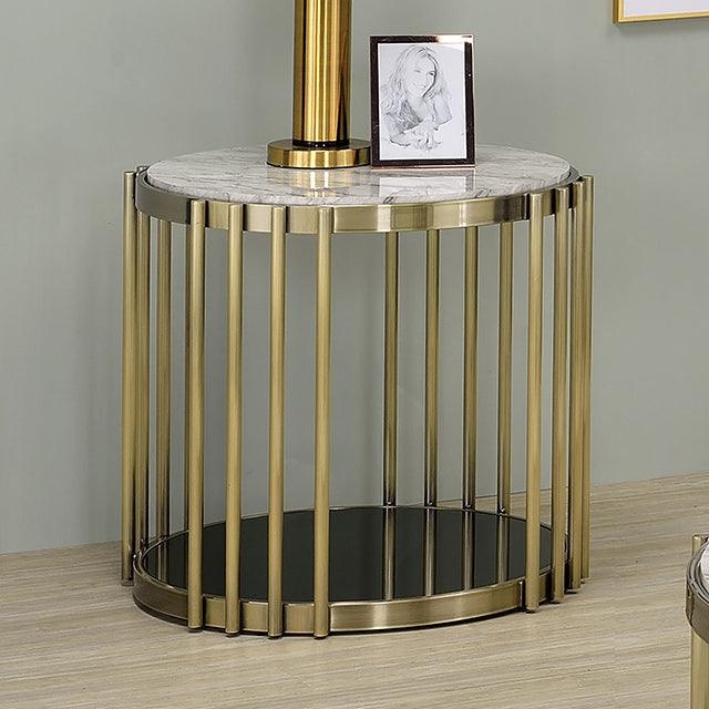 Ofelia CM4558E Antique Brass/Black Glam End Table By Furniture Of America - sofafair.com
