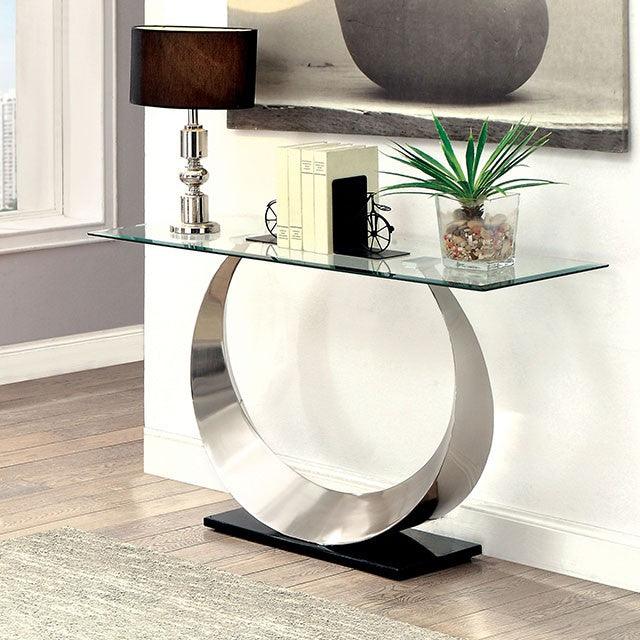 Orla CM4726S Satin Plated/Black Contemporary Sofa Table By Furniture Of America - sofafair.com