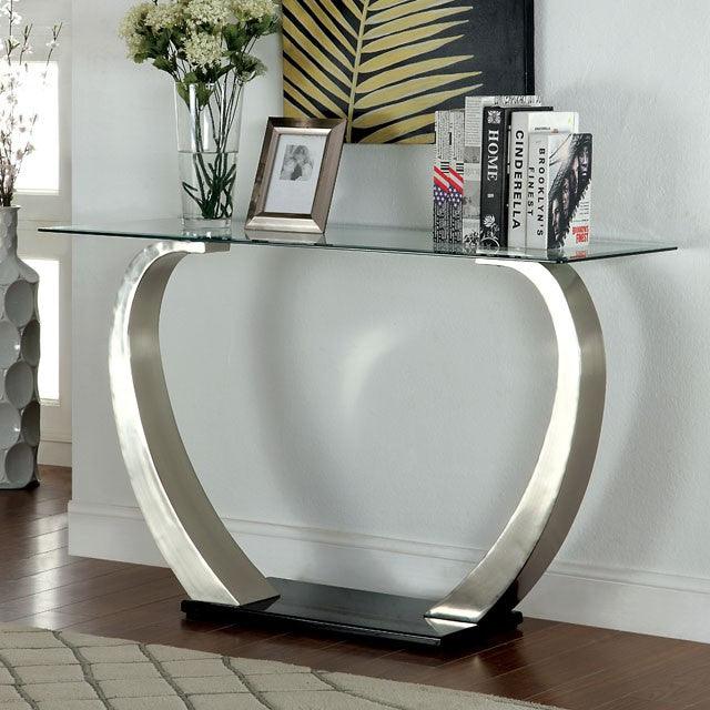 Roxo CM4728S Satin Plated/Black Contemporary Sofa Table By Furniture Of America - sofafair.com
