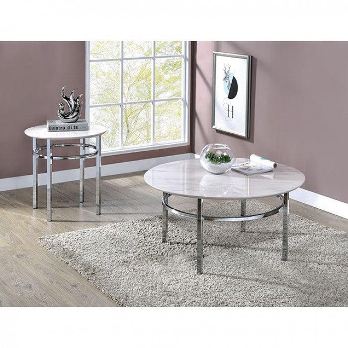 Mariah CM4797E White/Chrome Contemporary End Table By furniture of america - sofafair.com