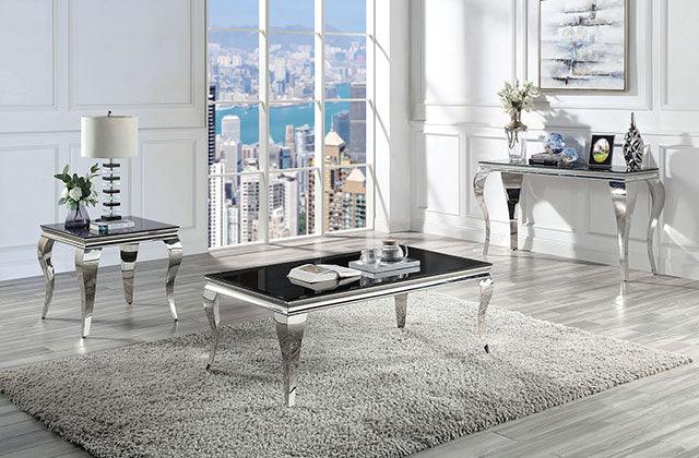Wetzikon CM4903BK-E Black/Silver Glam End Table By Furniture Of America - sofafair.com