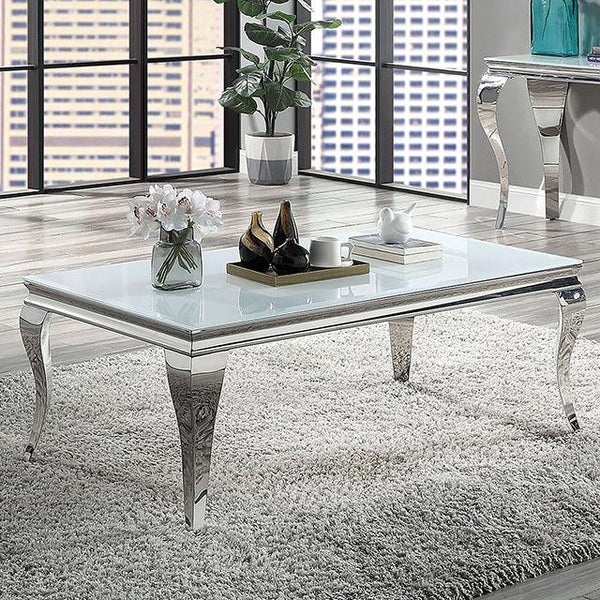 Wetzikon CM4903WH-C White/Silver Glam Coffee Table By Furniture Of America - sofafair.com
