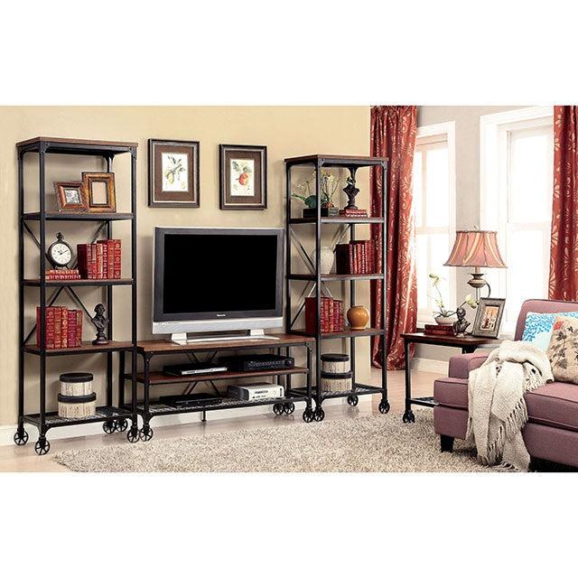 Ventura CM5278-TV-54 Antique Black/Medium Oak Industrial 54" TV Console By Furniture Of America - sofafair.com