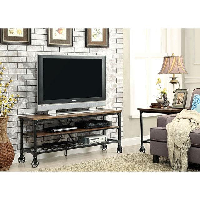Ventura CM5278-TV-54 Antique Black/Medium Oak Industrial 54" TV Console By Furniture Of America - sofafair.com