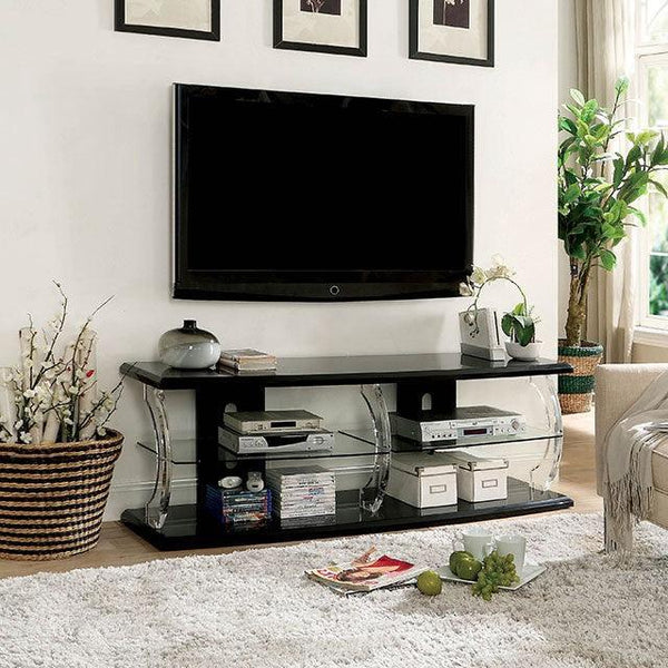 Ernst CM5901BK-TV-72 Black/Clear Contemporary 72" Tv Stand By Furniture Of America - sofafair.com