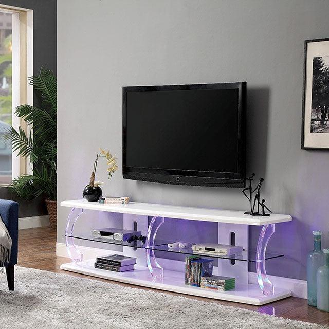 Ernst CM5901WH-TV-60 White/Clear Contemporary 60" Tv Stand By Furniture Of America - sofafair.com