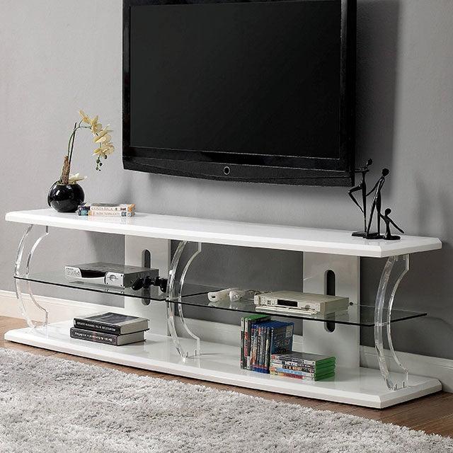 Ernst CM5901WH-TV-72 White/Clear Contemporary 72" Tv Stand By Furniture Of America - sofafair.com