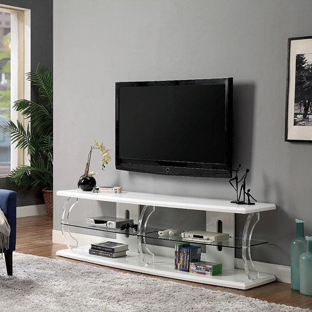 Ernst CM5901WH-TV-60 White/Clear Contemporary 60" Tv Stand By Furniture Of America - sofafair.com