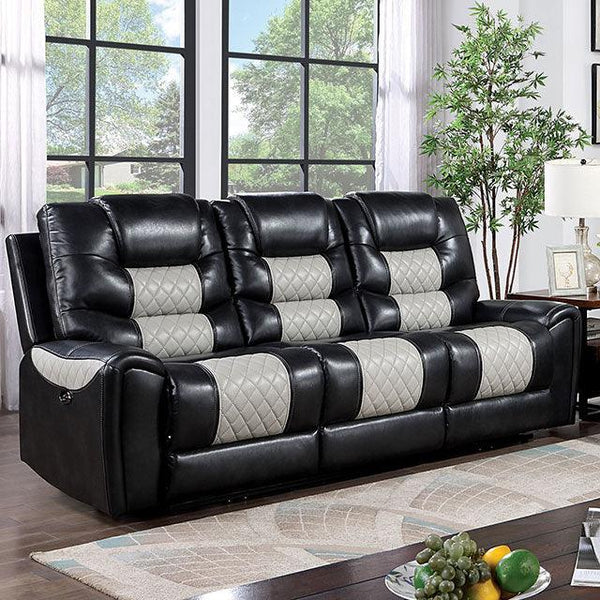 Leipzig CM6080-SF-PM Black/Light Gray Contemporary Power Sofa By Furniture Of America - sofafair.com