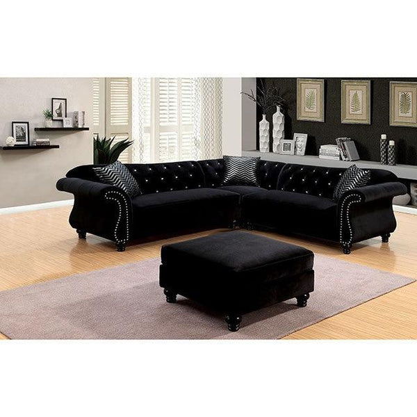 Jolanda CM6158BK Black Glam Sectional By Furniture Of America - sofafair.com