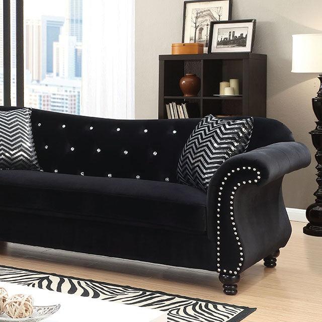 Jolanda CM6159BK-SF Black Glam Sofa By Furniture Of America - sofafair.com