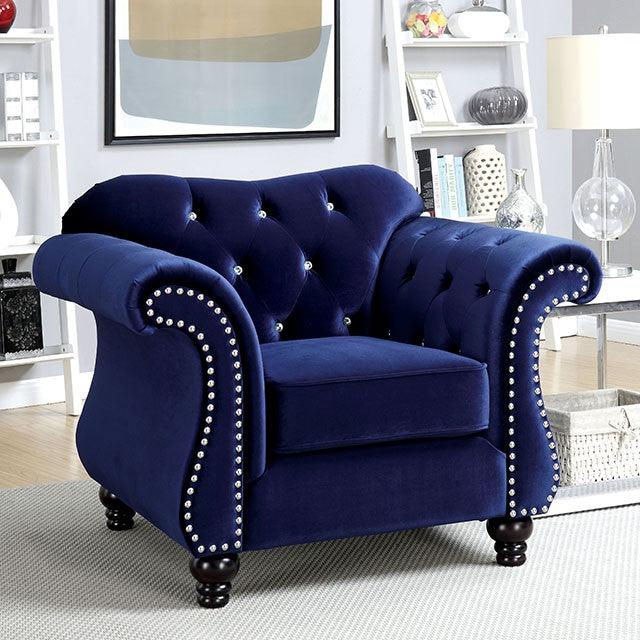 Jolanda CM6159BL-CH Blue Glam Chair By Furniture Of America - sofafair.com