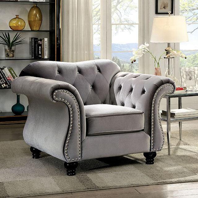 Jolanda CM6159GY-CH Gray Glam Chair By Furniture Of America - sofafair.com