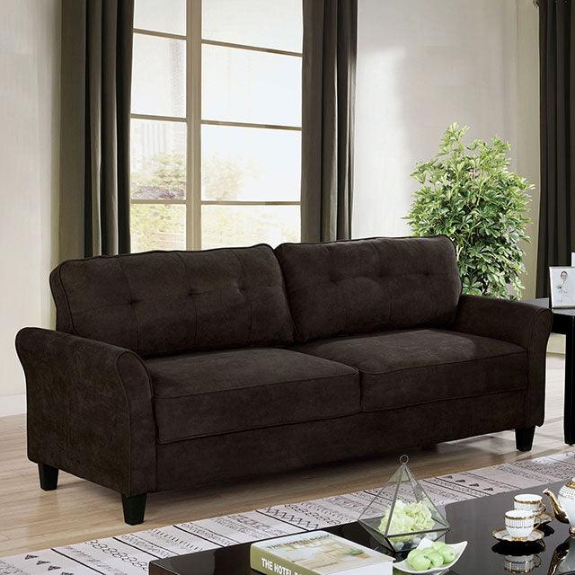 Alissa CM6213BR-SF Brown Transitional Sofa By Furniture Of America - sofafair.com