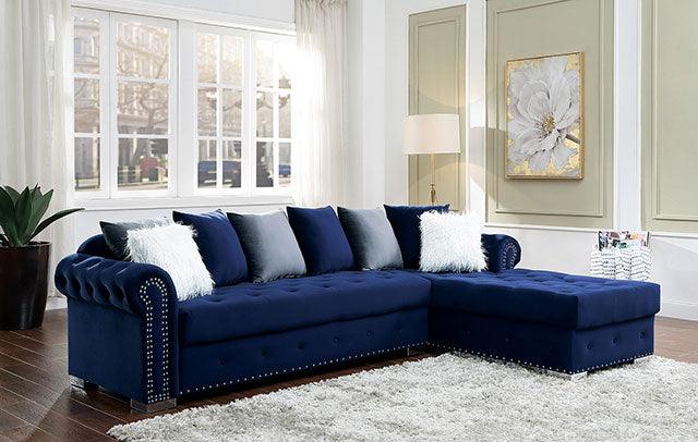Wilmington CM6239BL Blue Glam Sectional By Furniture Of America - sofafair.com