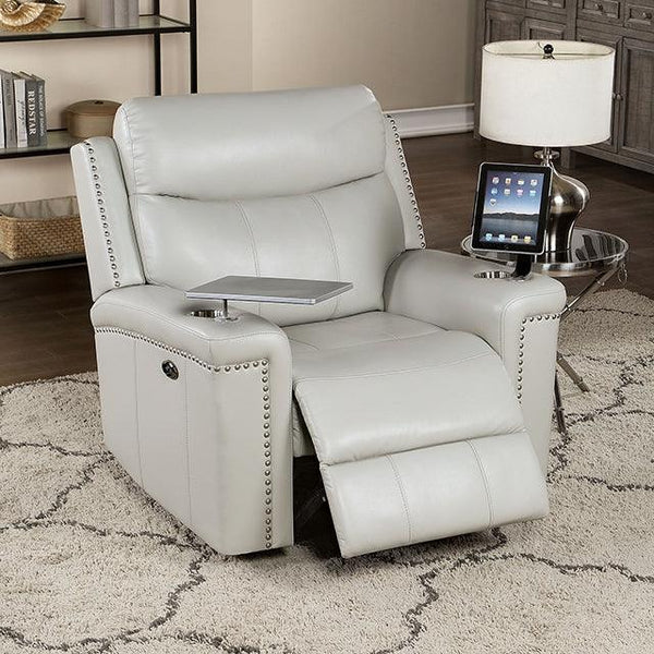 Florine CM6252LG-CH-PM Light Gray Transitional Power Recliner By Furniture Of America - sofafair.com