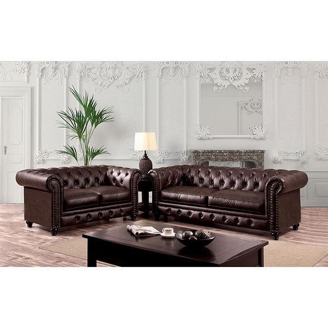 Stanford CM6269BR-LV Brown Transitional Love Seat By Furniture Of America - sofafair.com