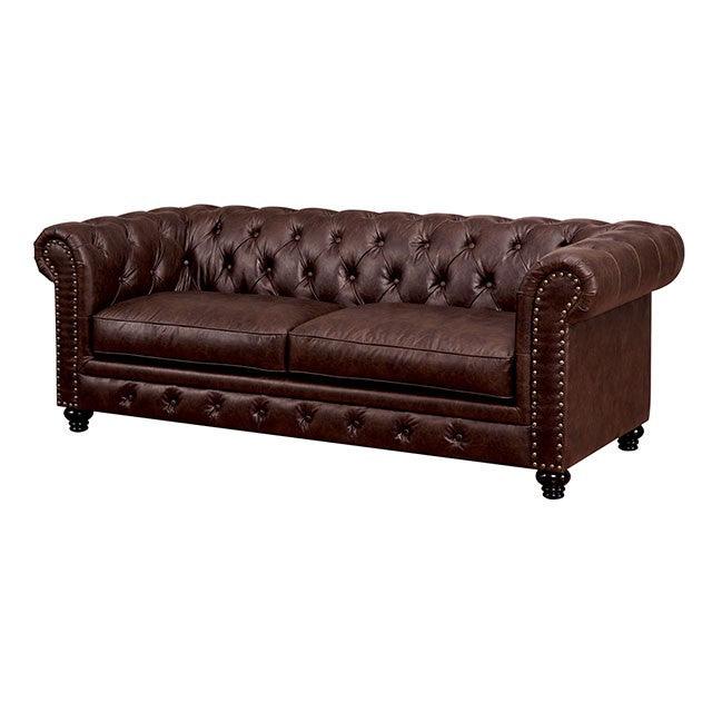 Stanford CM6269BR-SF Brown Transitional Sofa By Furniture Of America - sofafair.com