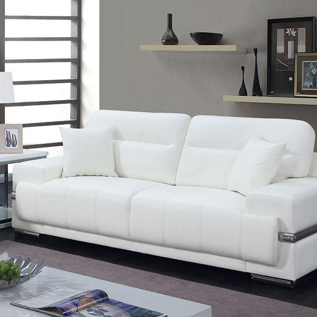 Zibak CM6411WH-SF White/Chrome Contemporary Sofa By Furniture Of America - sofafair.com