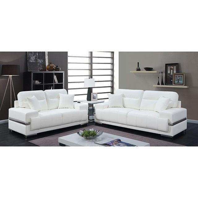 Zibak CM6411WH-SF White/Chrome Contemporary Sofa By Furniture Of America - sofafair.com
