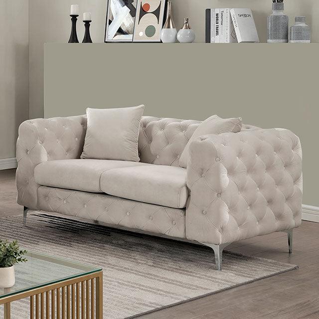 Sapphira CM6498BG-LV Beige Contemporary Loveseat By Furniture Of America - sofafair.com