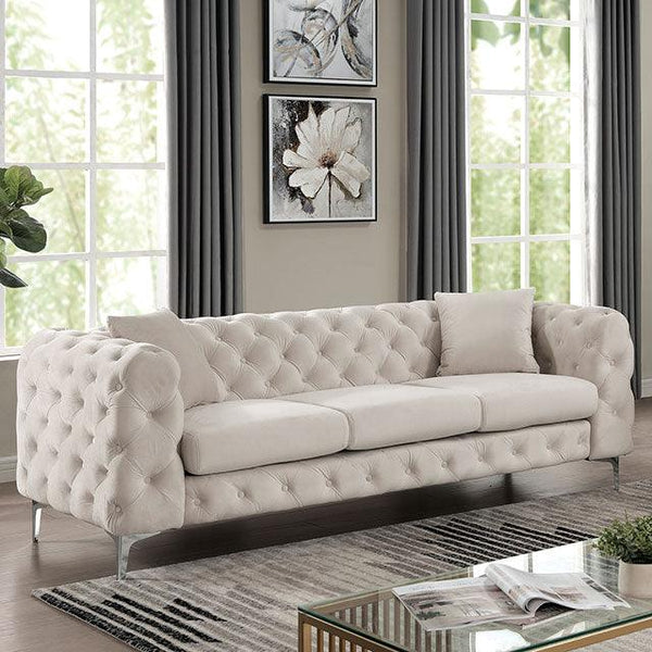 Sapphira CM6498BG-SF Beige Contemporary Sofa By Furniture Of America - sofafair.com