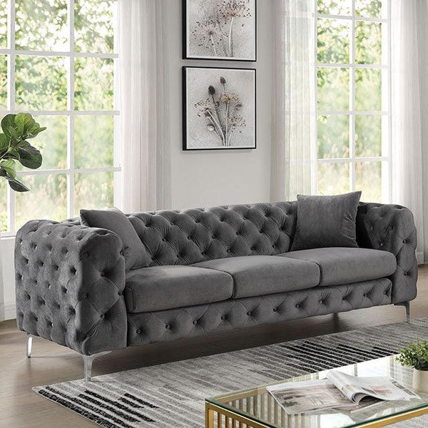 Sapphira CM6498DG-SF Dark Gray Contemporary Sofa By Furniture Of America - sofafair.com