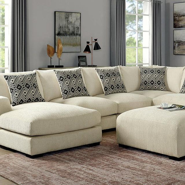 Kaylee CM6587BG-SECT+OT Beige Contemporary U-Sectional w/ Left Chaise + Ottoman By Furniture Of America - sofafair.com