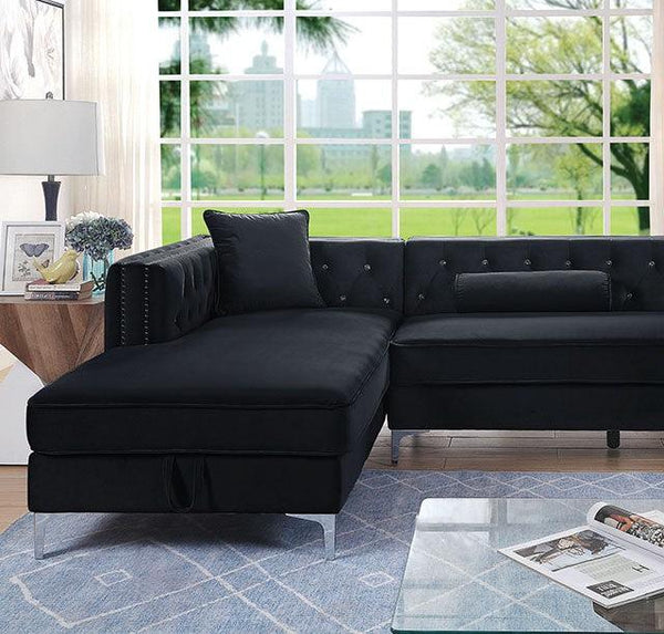 Amie CM6652BK-SECT Black Glam Sectional By Furniture Of America - sofafair.com