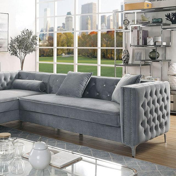 Amie CM6652GY-SECT Gray Glam Sectional By Furniture Of America - sofafair.com